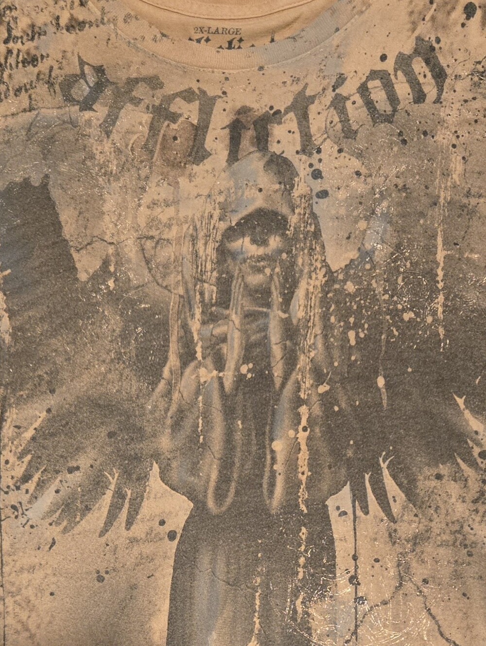 Affliction Abstract Angel Print in Tan and Black